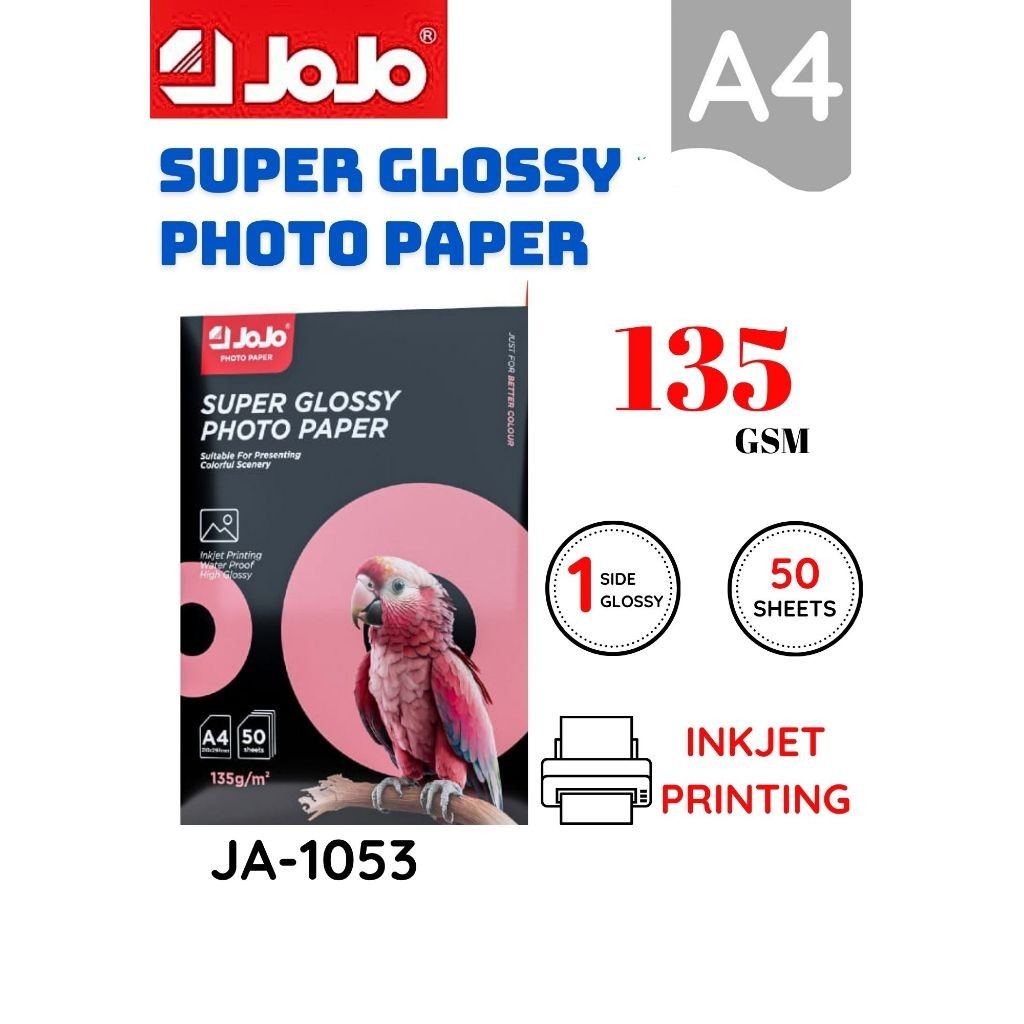 [ 135 GSM 50'S ] A4 JOJO WATER RESISTANT SUPER GLOSSY PHOTO PAPER (SINGLE SIDE) INKJET