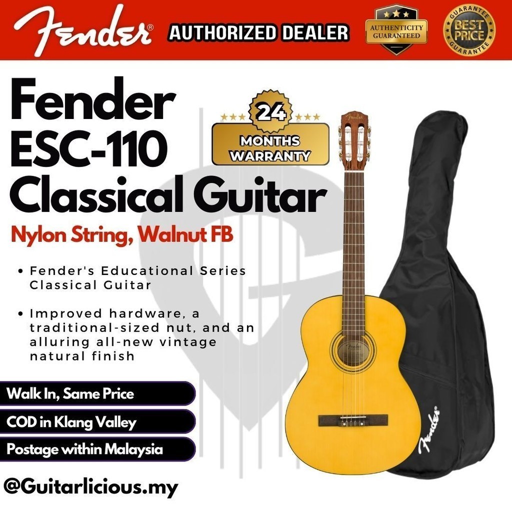 Fender ESC110 Educational Series Classical Guitar, Wide Neck