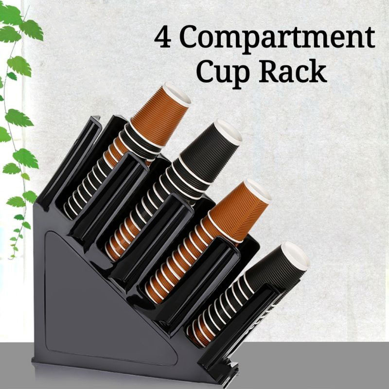 Cup Holder Rack 4 Compartments Plastic Cup Holder Rack Counter Coffee ...
