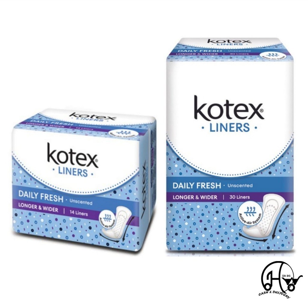 Kotex Liners Daily Fresh Unscented Longer & Wider30's/14's Shopee
