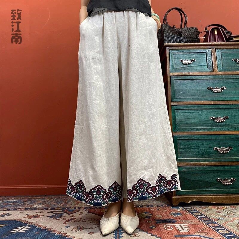 2023 Spring Summer Cotton And Linen Pants Women Retro Elastic