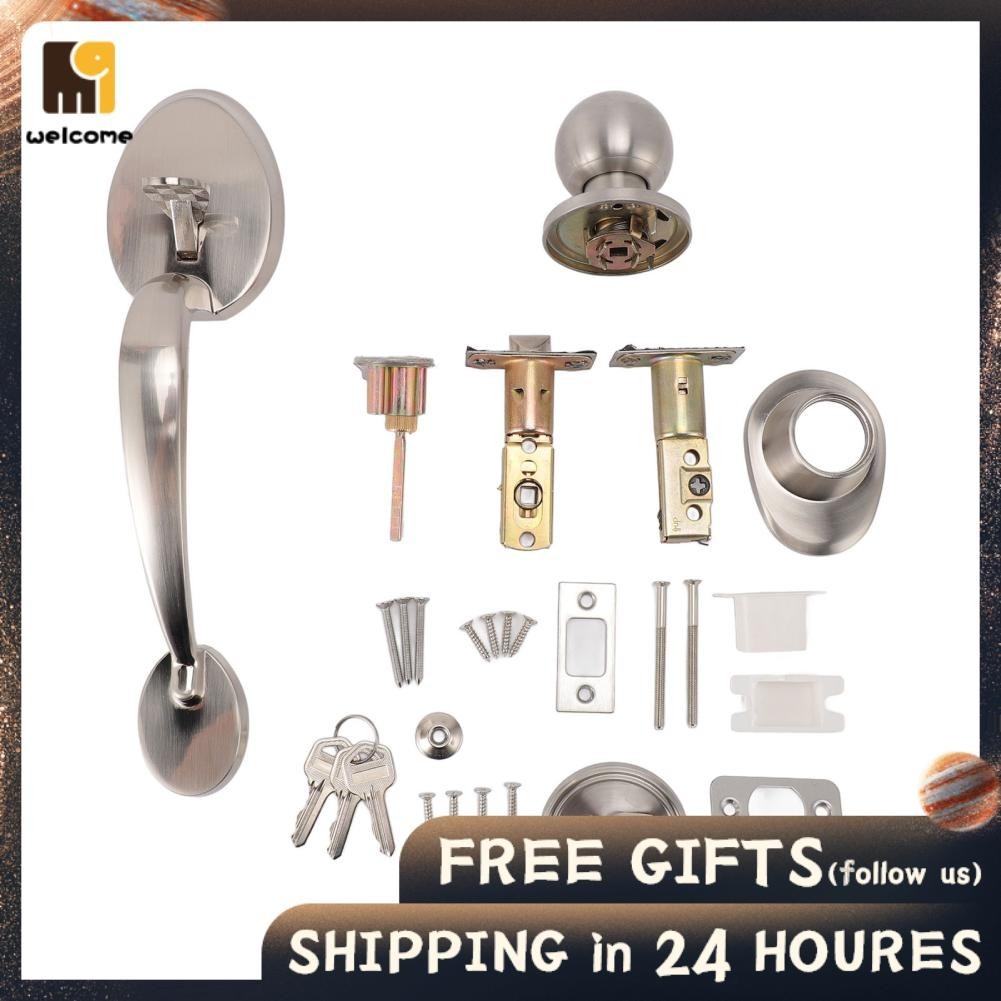 Front Door Lock Handle Set Zinc Alloy Rust Proof Stylish