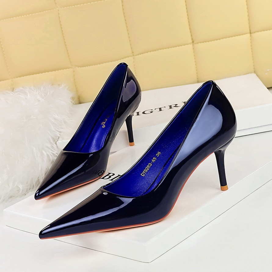 7cm minimalist patent leather stiletto heel pointed high heels for