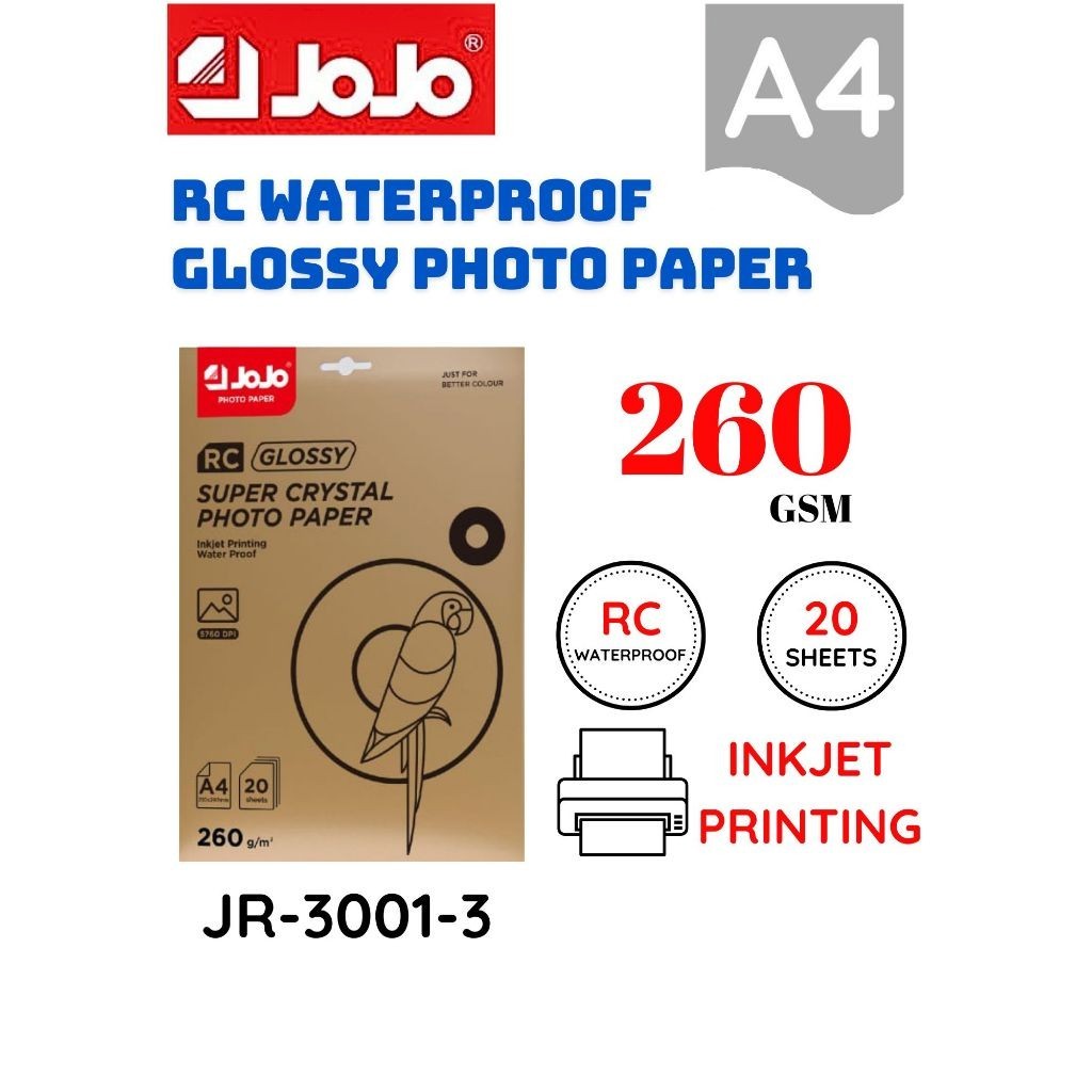 [ RC WATERPROOF ] A4 20'S 260GSM JOJO SUPER CRYSTAL GLOSSY PHOTO PAPER ...