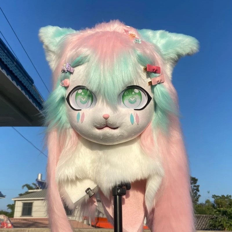 Kigurumi Fursuit Lolita Head Cover Plush Beast Cosplay Mask with ...