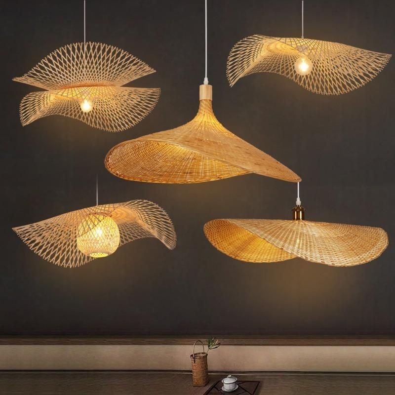 Japanese Bamboo Lantern Pendant Light Restaurant Rattan Lamp Chandelier ...