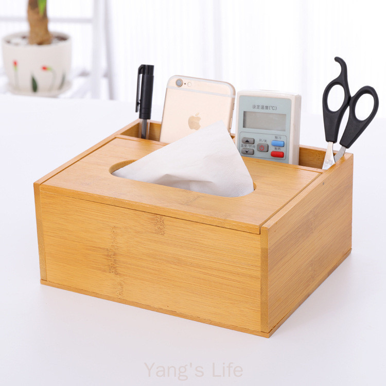 Bamboo Wood Tissue Box Storage Box Household Desktop Storage Restaurant 