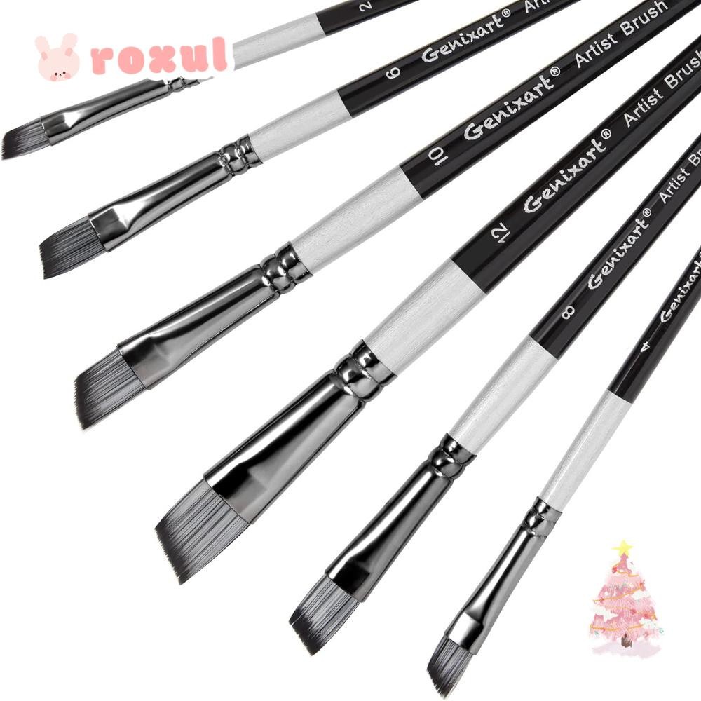 ROXUL 6 Pcs Angular Paint Brushes Set, Wood 24*8*0.99cm Angled Paint ...