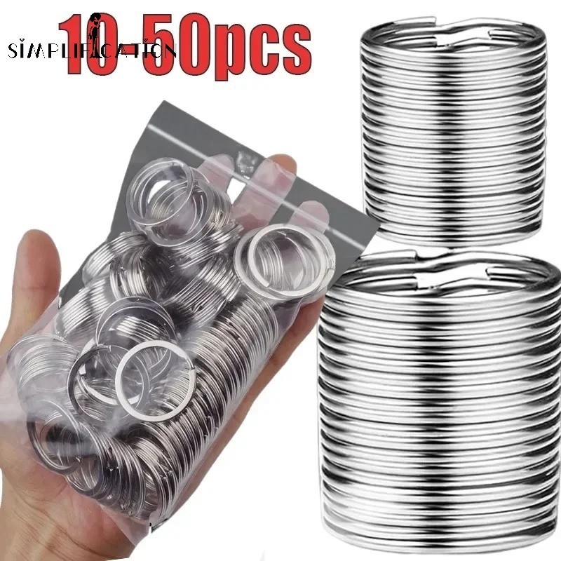 10-50Pcs Polished Silver Color Keyring Simple Practical Stainless Steel ...