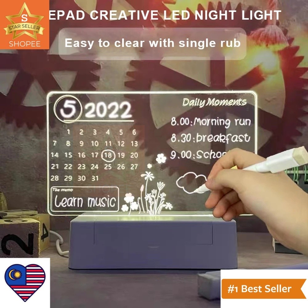 (MW)Creative Calendar Notepad Light USB LED Night Lamp Message Board ...