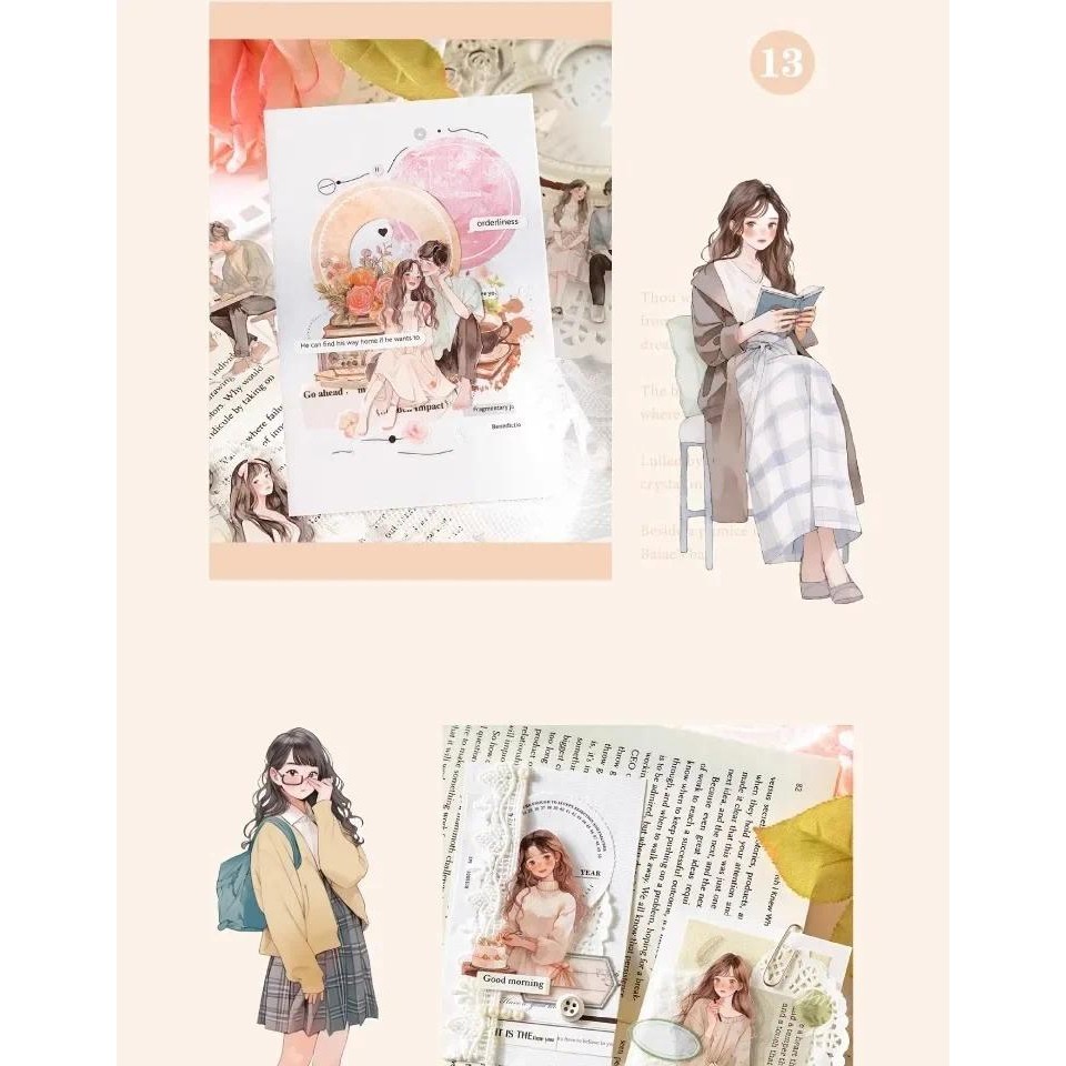 JIANWU 30 Sheets Life Tidbits Series Literary Girl Character Material ...