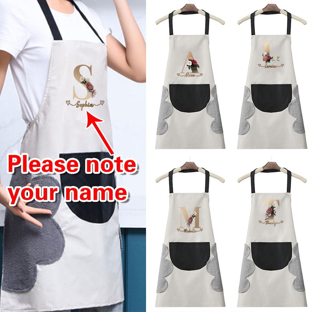 Customized contrast color kitchen apron white standard style gold ...