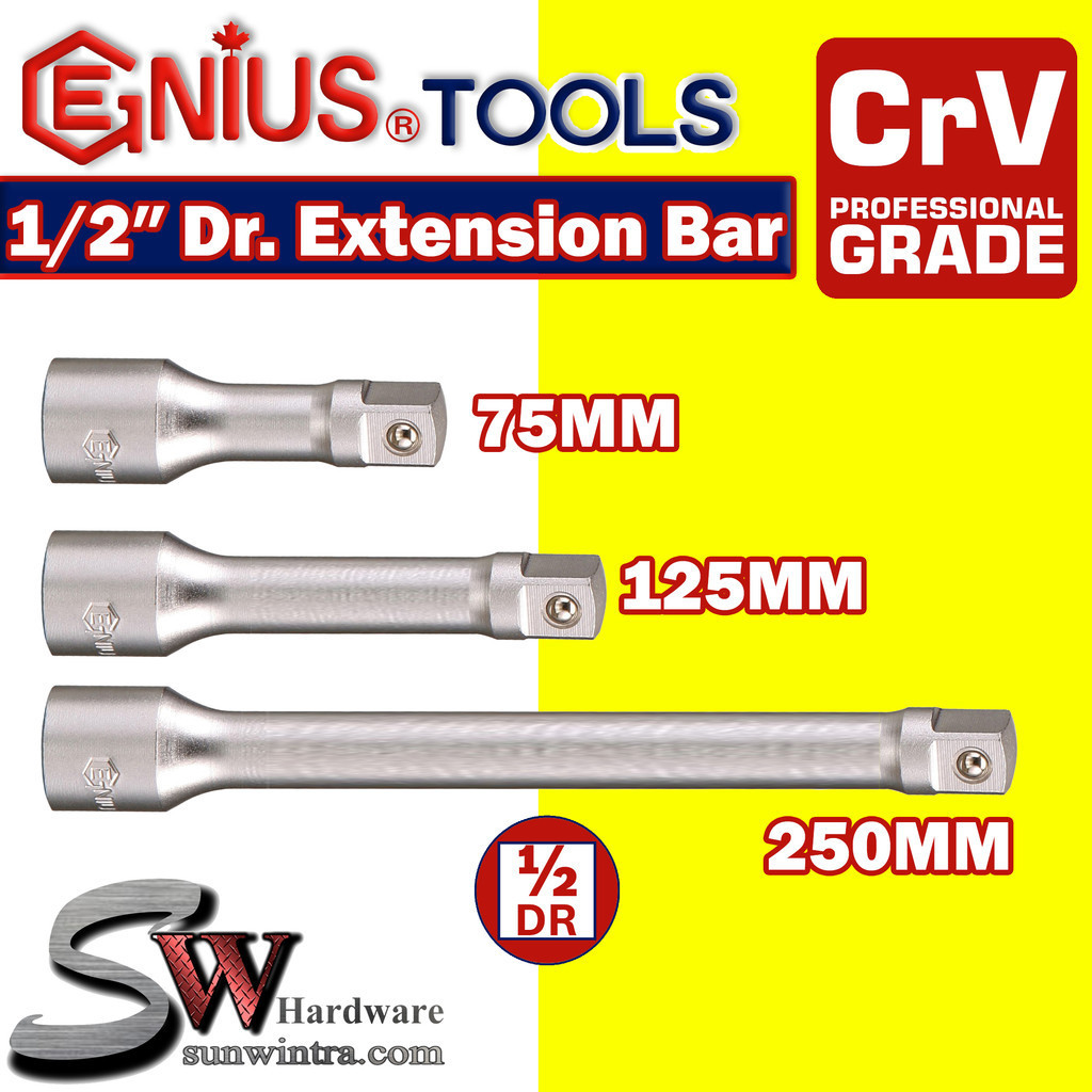 GENIUS TOOLS 1/2″ Dr. Extension Bar 75MM / 125MM / 250MM 424075 424125 ...