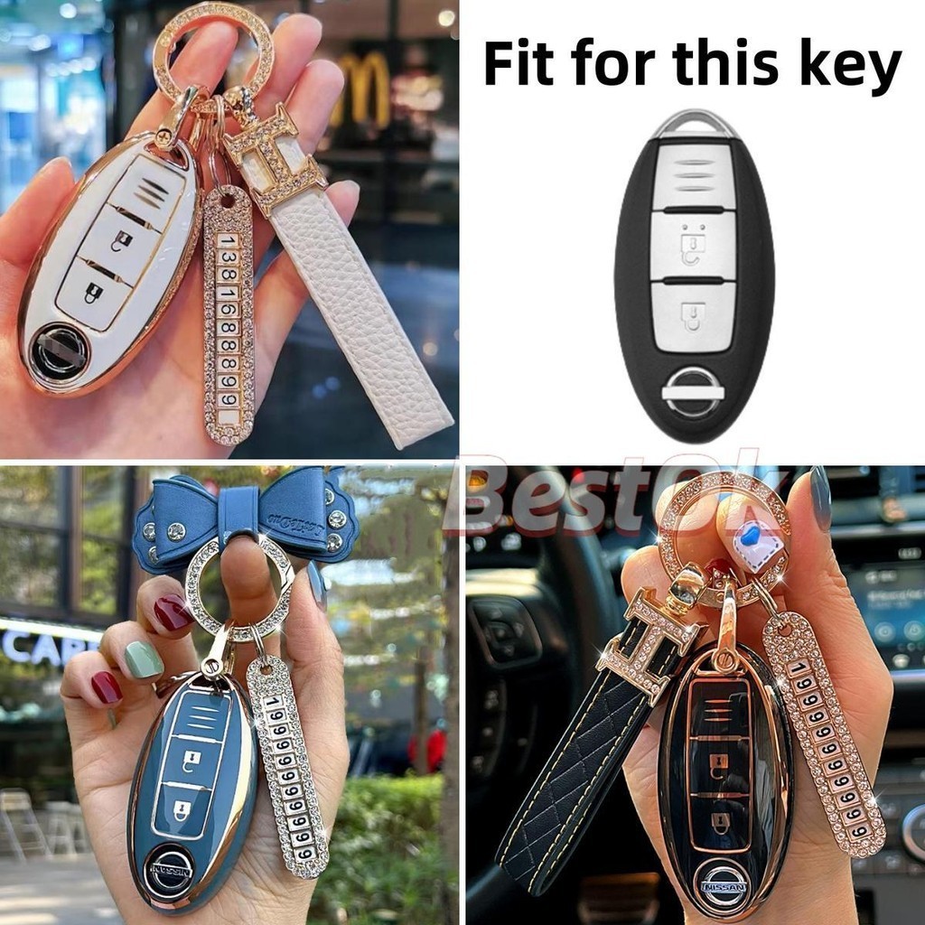 TPU Key Case Car Remote Cover Fob with Keychain for Nissan Qashqai