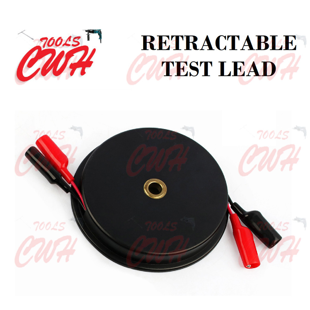 AJ 30-Foot Retractable Test Leads – 18 Gauge With Alligator Clips, Probe Reel