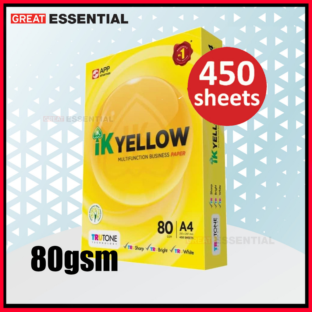 IK Yellow 80gsm A4 Paper 1 Carton Box (1ream / 10 Reams) (450 sheets ...