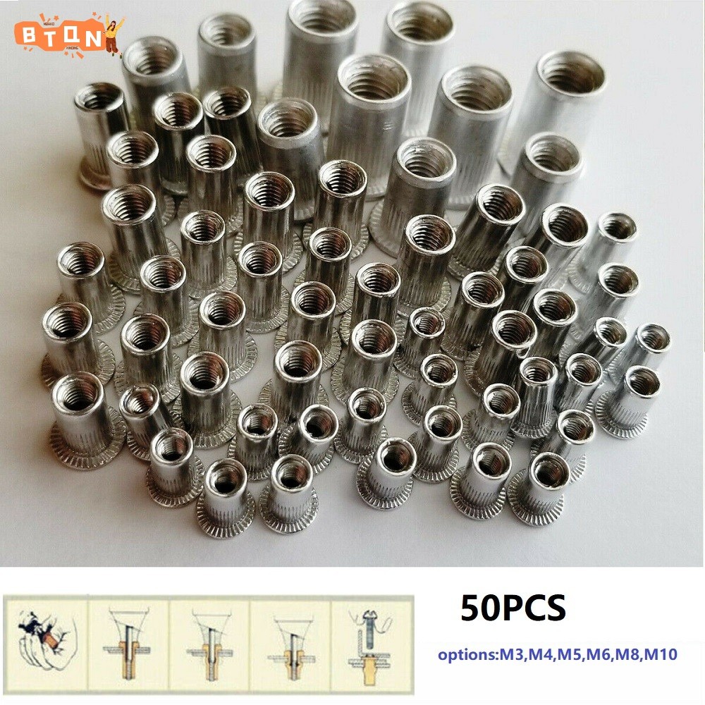 [BTQN] 50Pcs M6-M10 Thread Stainless Steel Flat Head Rivet Nut rt ...