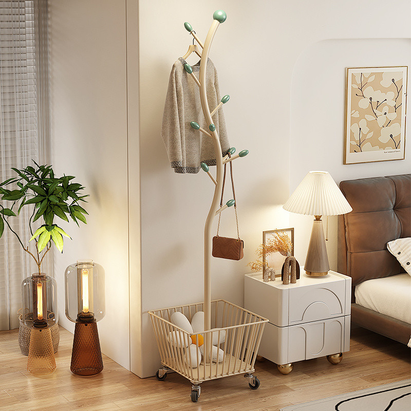 Cream Style Floor-standing Dirty Laundry Basket Coat Rack Bedroom Floor ...