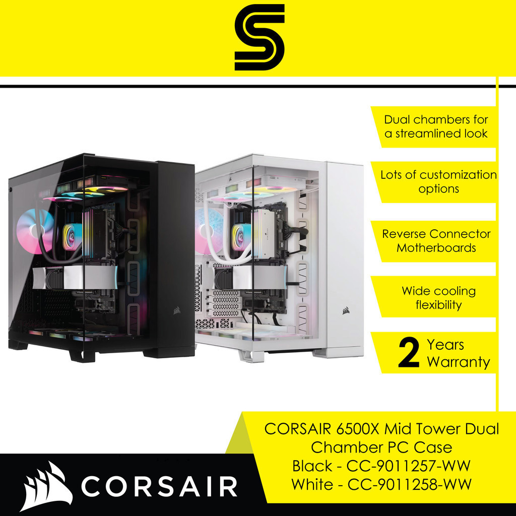 Corsair 6500x Mid Tower Dual Chamber Pc Case Black Cc 9011257 Ww White Cc 9011258 Ww