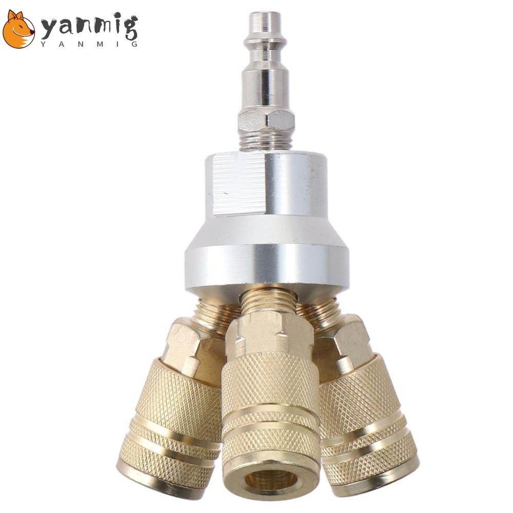 YANMIG 1/4NPT Thread Tee Quick Connector, Aluminum Carbon Steel 4 Ports