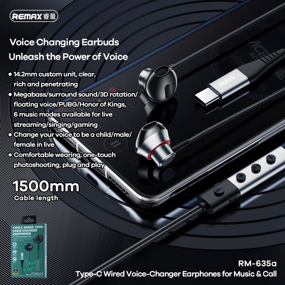 ORIGINAL REMAX RM-635A TYPE-C WIRED VOICE-CHANGER EARPHONES | Shopee ...