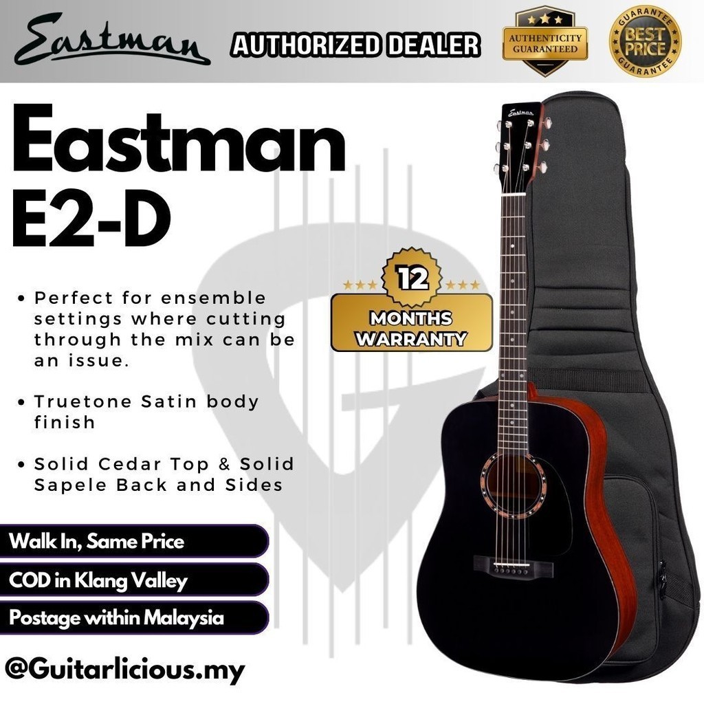 Eastman E2D Dreadnought Solid Cedar Top & Solid Sapele Back and Sides ...