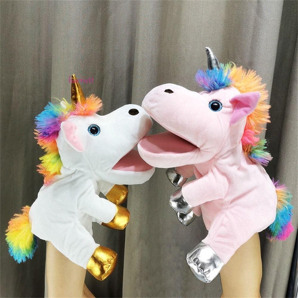 HARRIETT Unicorn Hand Puppet, Open Movable Mouth Finger Puppets Plush