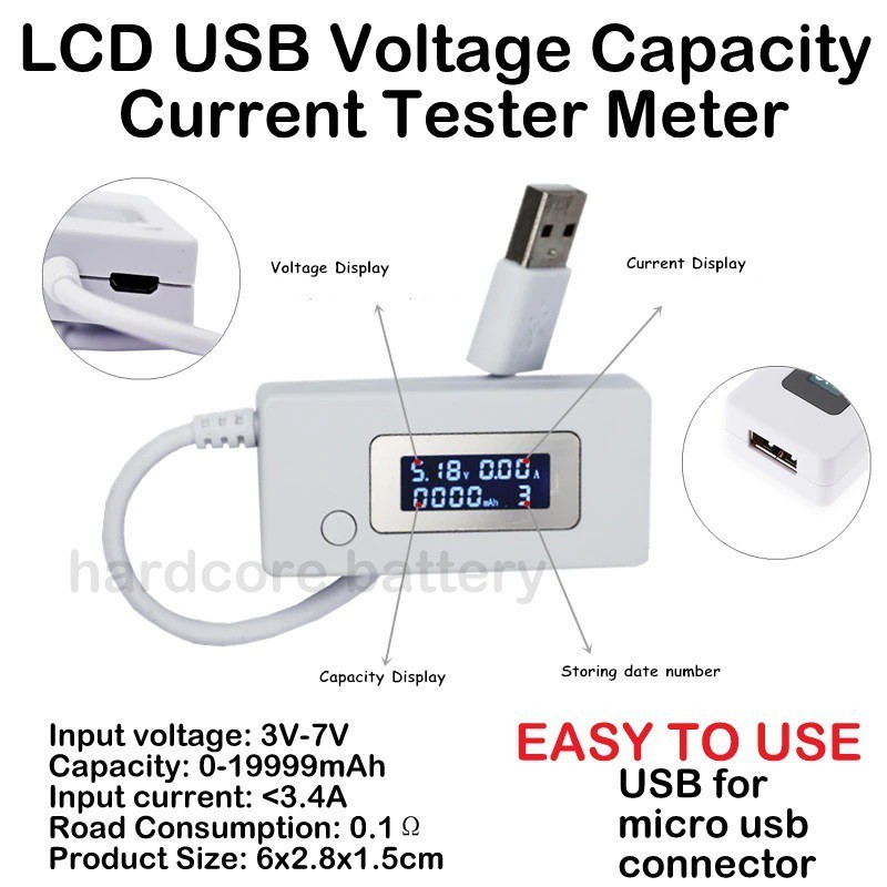 USB lcd Detector Tester Voltage Current Amp Meter charger Battery Power ...