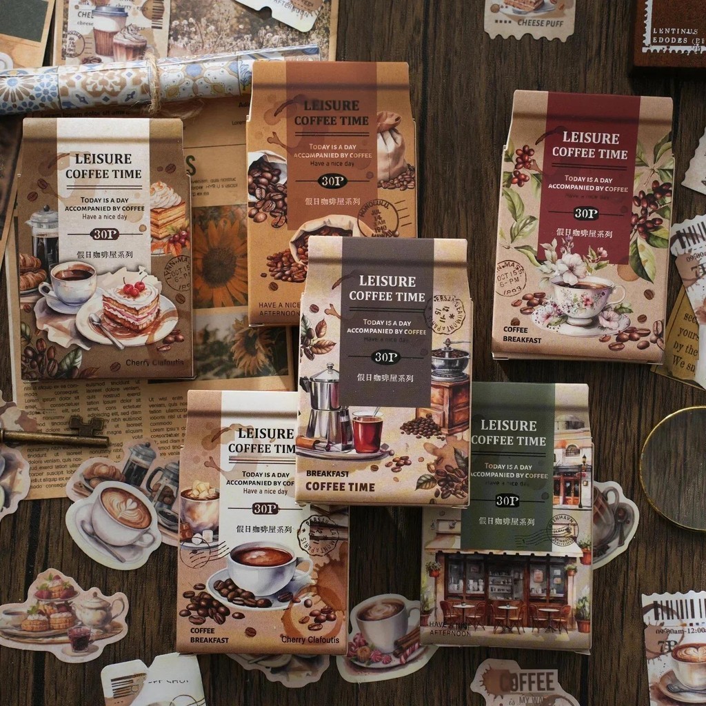 Journamm 30pcs/box Coffee Theme Boxed Stickers Washi Paper DIY ...