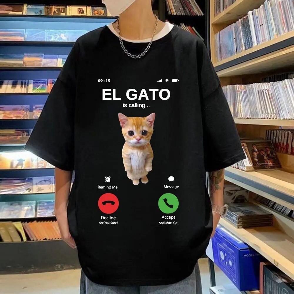 El Gato Is Calling Meme Sad Crying Cat Munchkin Kitty Meme Tshirt Tshirts Shopee Malaysia