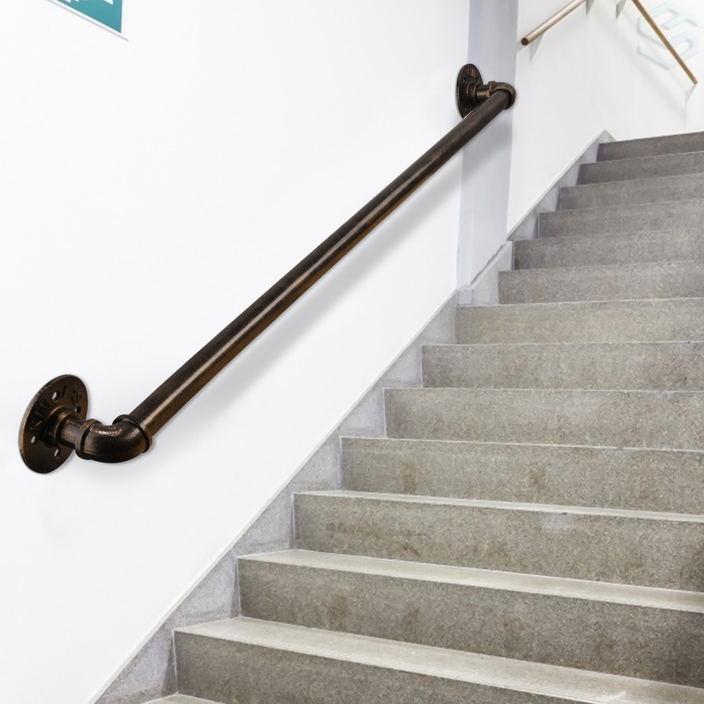 LOCAL Wall Mounted Stair Handrail - Non-Slip Square Tube Metal Railing ...