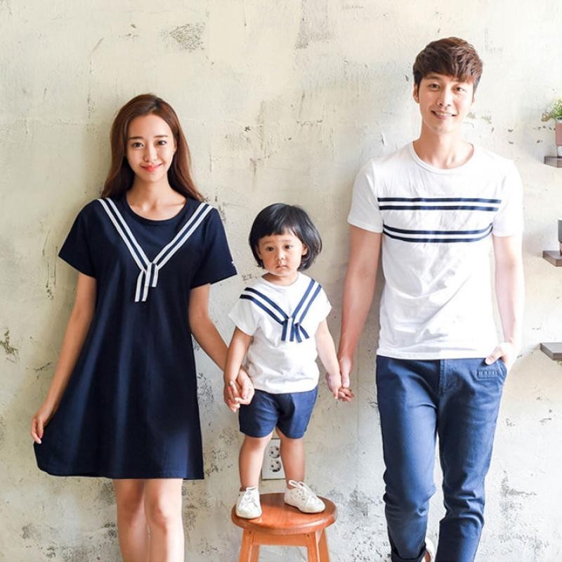 Korea Korean parentchild Wear navy style suit summer Wear cotton t