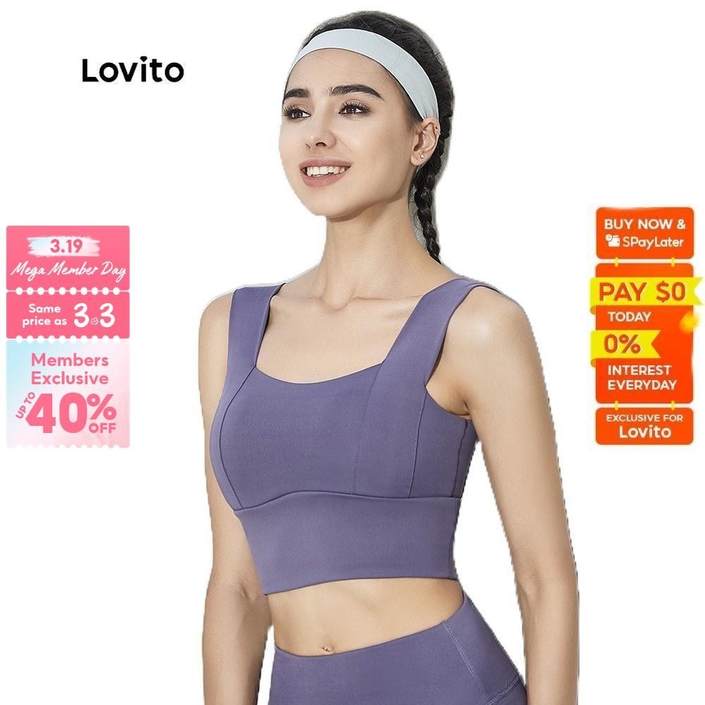 Lovito Plain Shockproof Sports Bra for Women Gym Yoga L02038