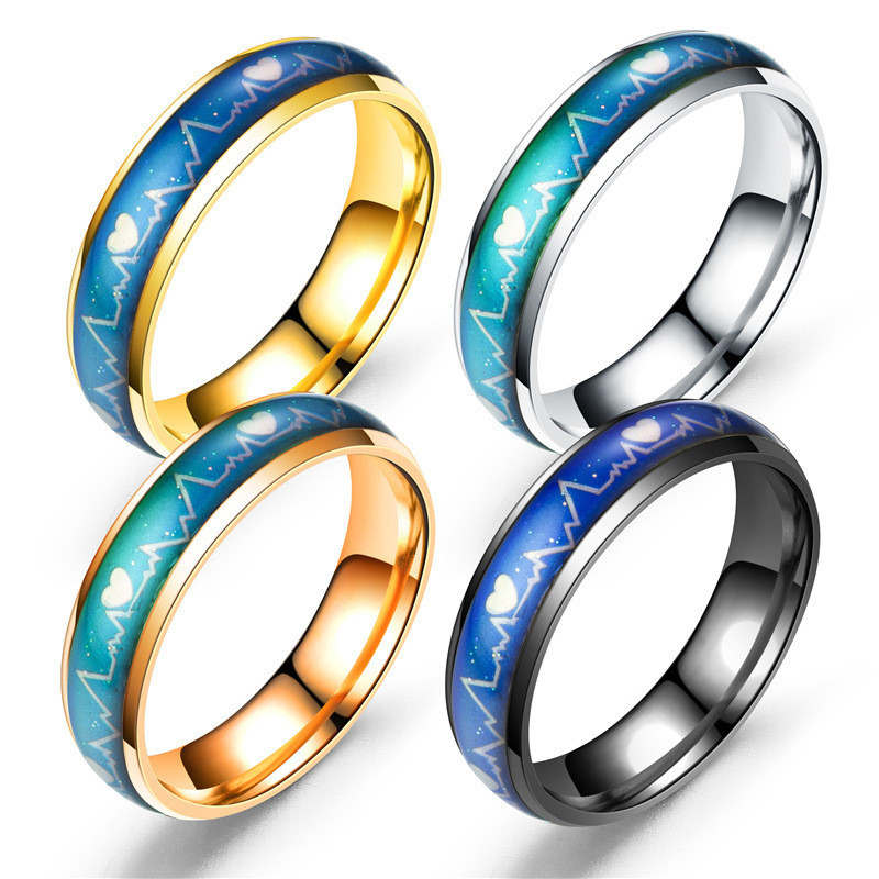 Men's Stainless Steel Heat Discoloration Ring Male Women Heart Emotion