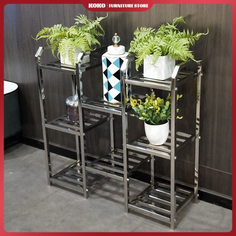 Stainless Steel Double Flower Pot Rack with Plant Placement for Balcony ...