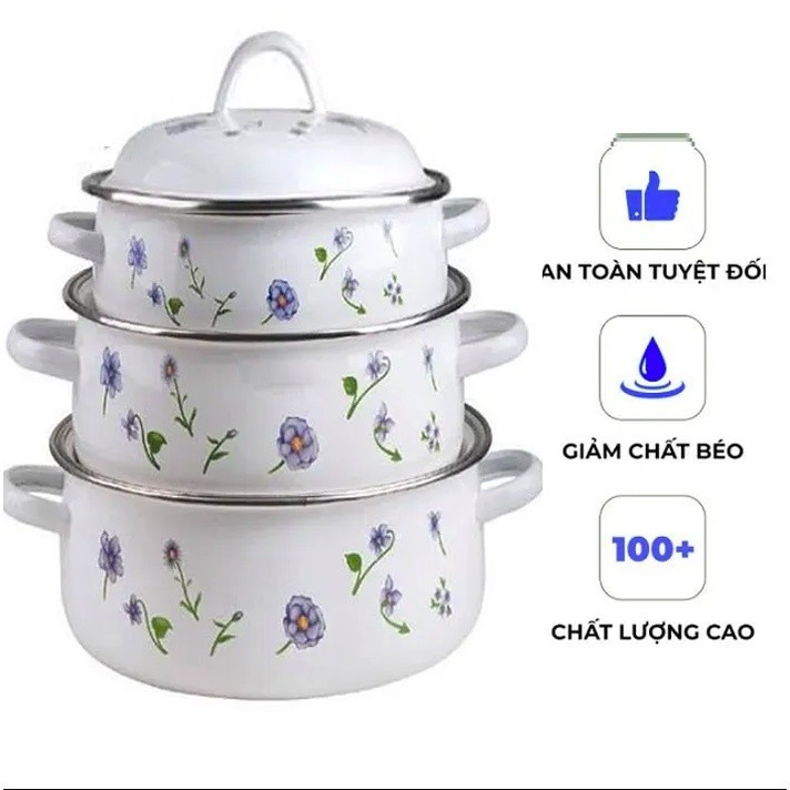 Set Of 3 Modern Elegant Porcelain Enamel Pots (Used For Induction