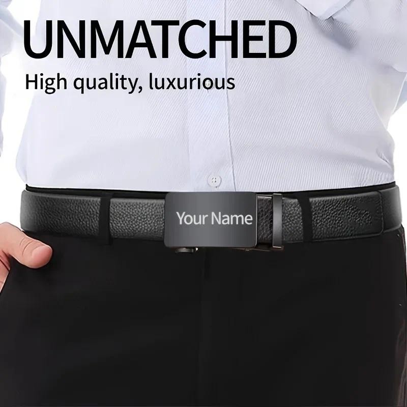 Custom Personalized Name Text Belt for Men PU Leather Alloy Buckle ...