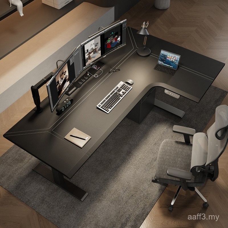 Corner Electric Lifting Table l-Shaped Corner Leather Workbench Desk ...