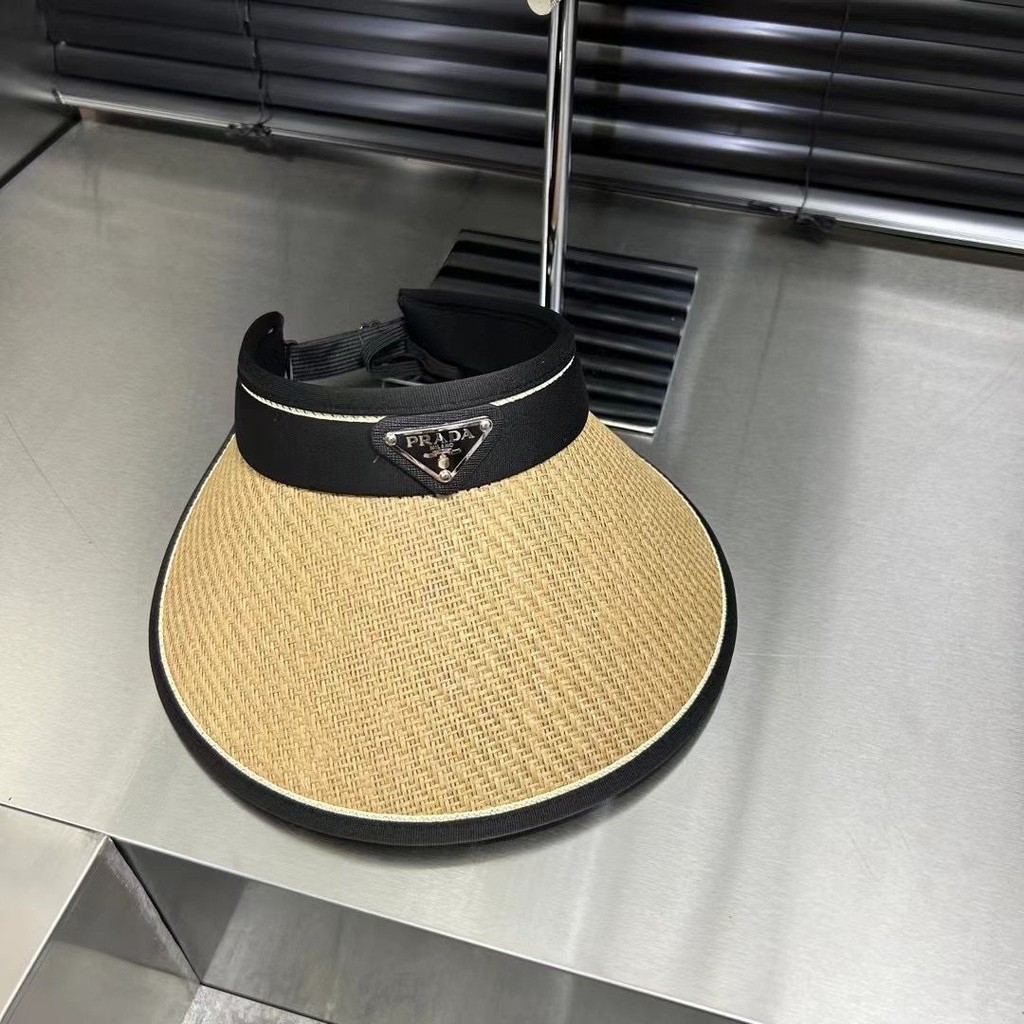 Prada1144 Hat Female Triangle Logo Straw Sun Hat | Shopee Malaysia