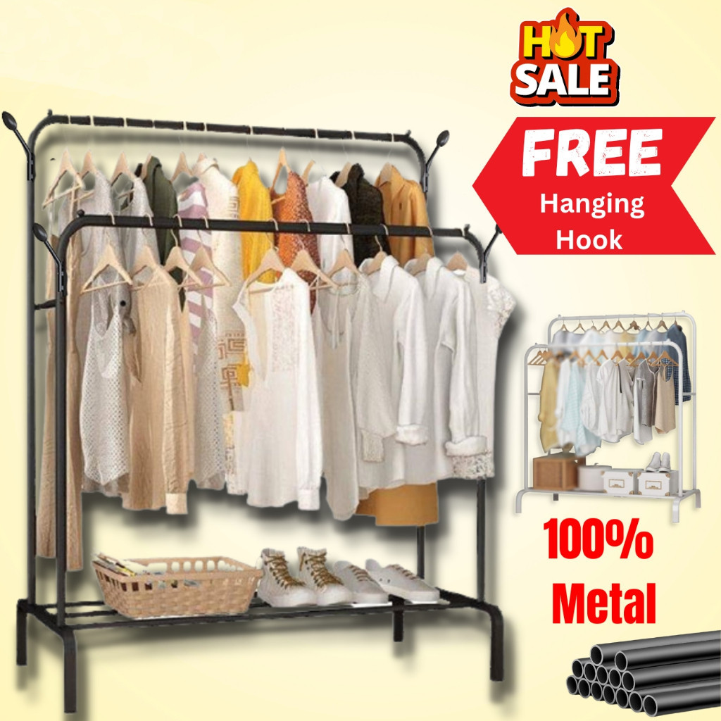 Double Pole Clothes Rack Dryring Rak Baju Besi Steel Cloth Stand ...