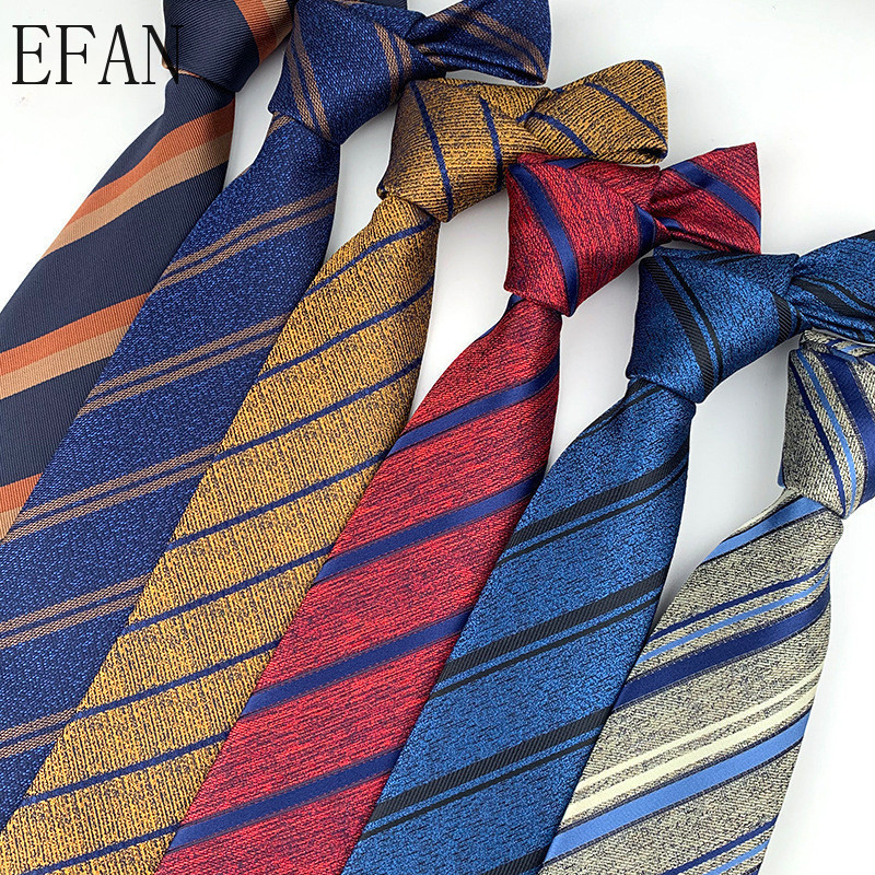 thumbnail image 2 of Handmade Men's 100% Silk Jacquard Woven Tie – Orange & Blue Striped Classic Necktie 2 of 4