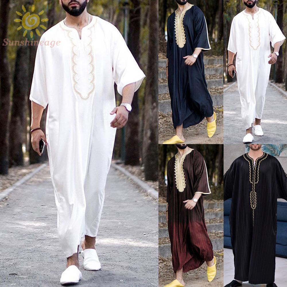 【SUNAGE】Daily Men\'s Robe New Saudi Arab Jubba Kaftan Dishdash Thobe ...