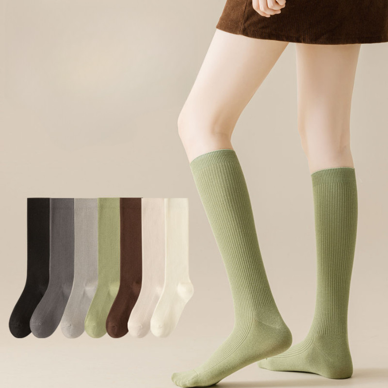 JK Breathable Vertical Stripe Socks Women Spring and Autumn Pure Long ...