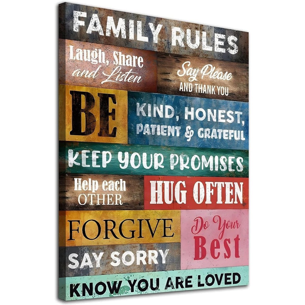 Family Rules Canvas Wall Art Inspirational Quotes Pictures Be Kind