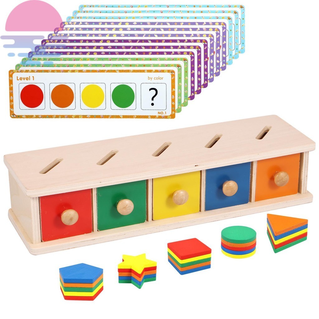 Montessori Color Shape Sorting Toy Wooden Color Shape Sorting Box ...