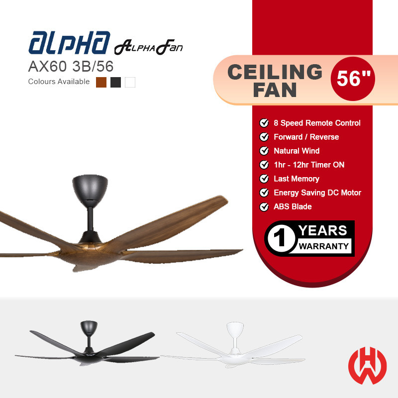 ALPHA FAN DC MOTOR WALNUT MATT WHITE MATT BLACK 60 INCH CEILING FAN ...