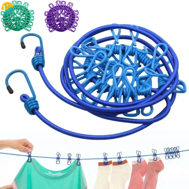 Portable Clothing Clothesline with 12 Clips Retractable Laundry Dryer ...