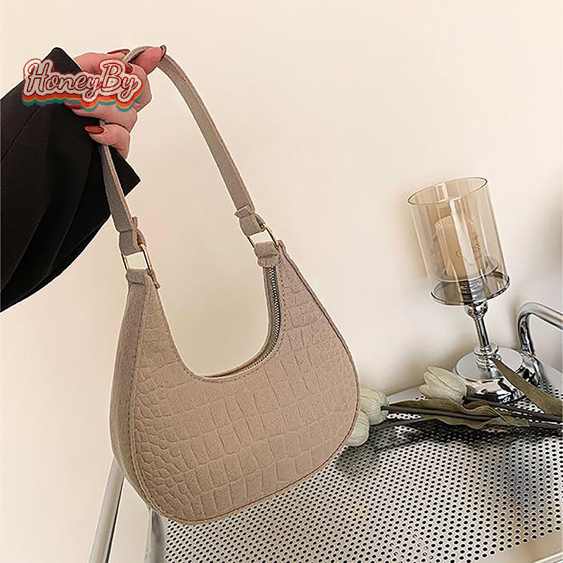 honeybird Candy Color Advanced Design Texture Armpit Handbags Felt Shoulder Bags For Women Women s Subaxillary Bag Purses Crescent Saddle Bag Nice Shopee Malaysia