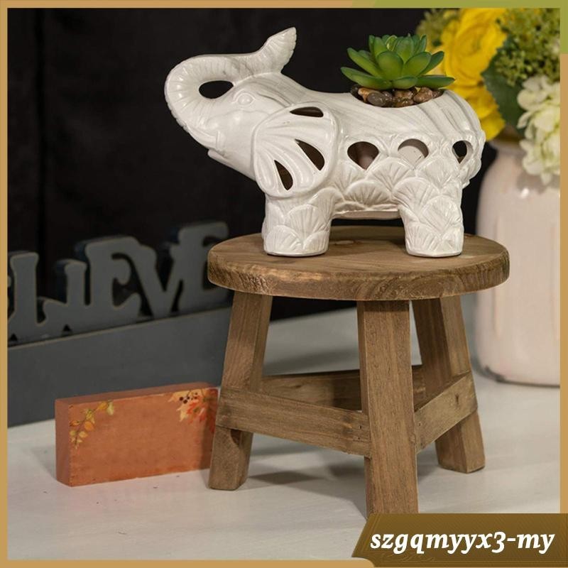 [ Mini Wooden Stool Plant Stand Round Flower Pot Stool Flowerpot Rack