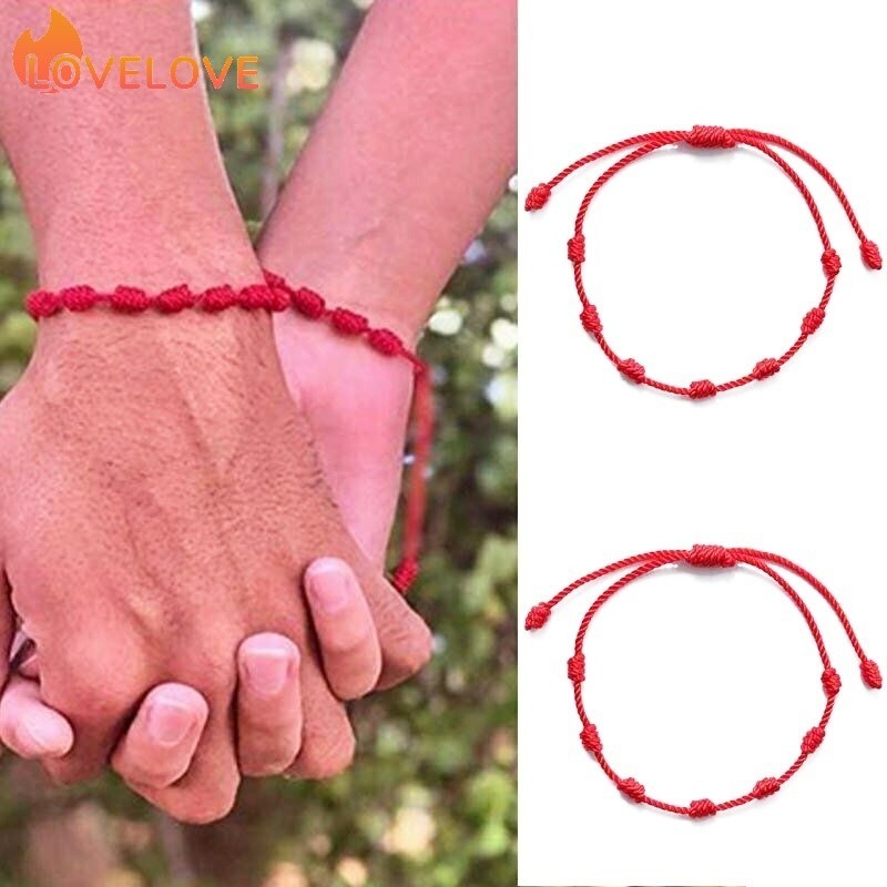 Red Handmade Woven Waved Bracelets Couple Lucky Amulet Charm Wristbands ...